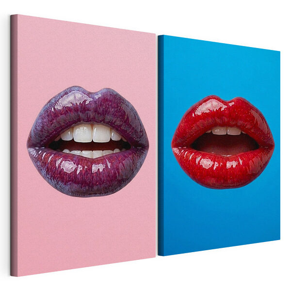 Modulaire canvasprint Opvallende kleuren, levendige lippen zeggen meer dan duizend woorden