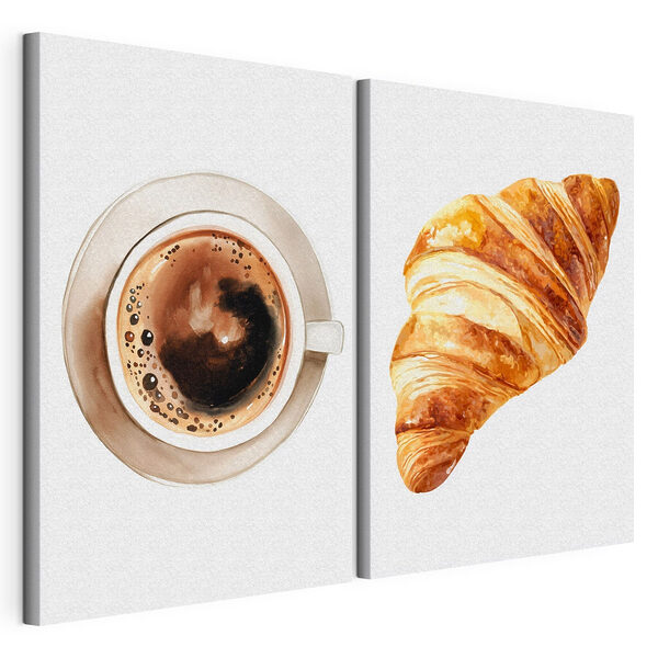 Een croissant en een kopje koffie Modulaire canvasprint Een croissant en een kopje koffie