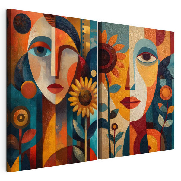 Modulaire canvasprint Collage van een schilderij van een vrouw en een vrouw