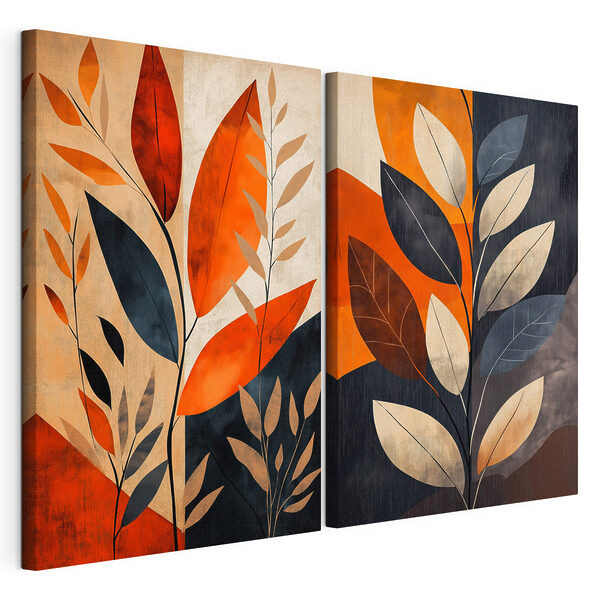 Modulaire canvasprint Schilderij van bladeren en takken
