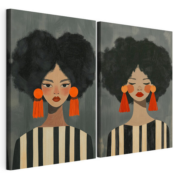 Een paar vrouwen met grote oorbellen Modulaire canvasprint Een paar vrouwen met grote oorbellen