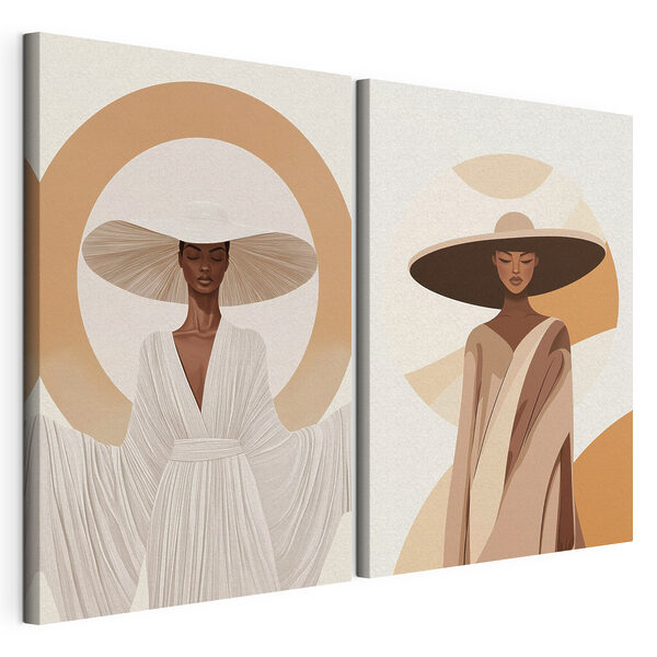 Vrouw met een hoed en een gewaad Modulaire canvasprint Vrouw met een hoed en een gewaad