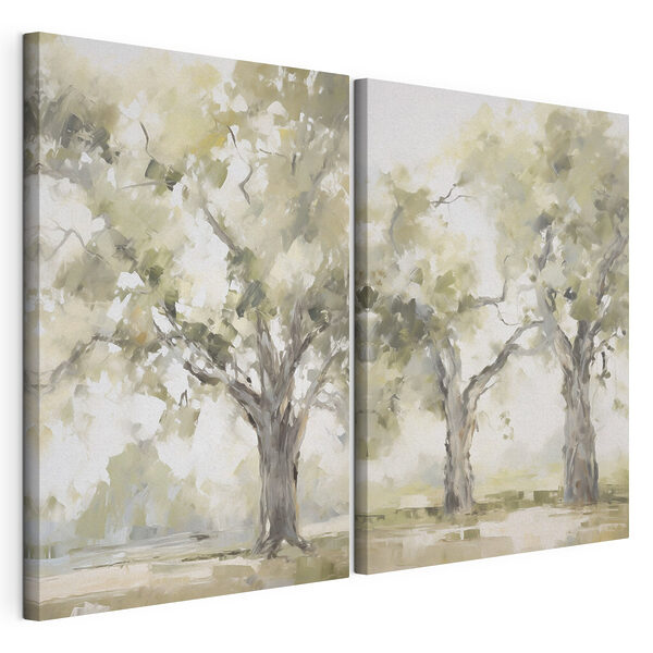 Twee bomen met groene bladeren Modulaire canvasprint Twee bomen met groene bladeren