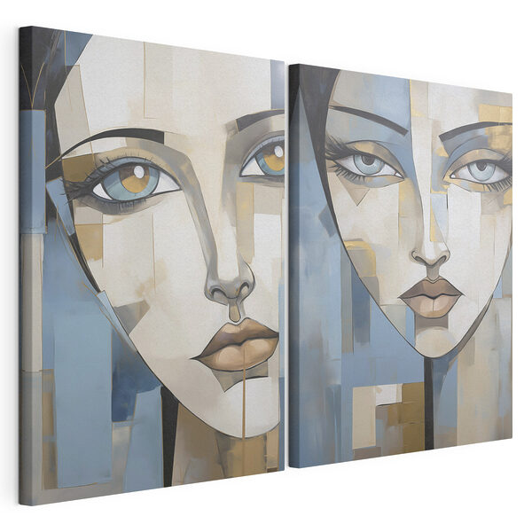 Schilderij van het gezicht van een vrouw Modulaire canvasprint Schilderij van het gezicht van een vrouw