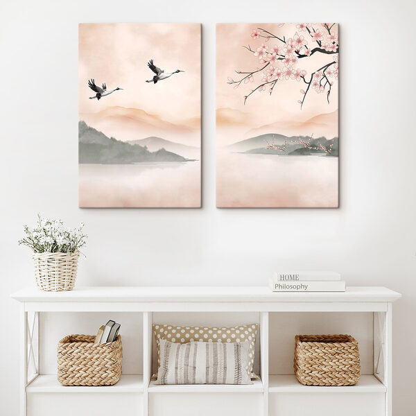 Two birds flying over water Two birds flying over water