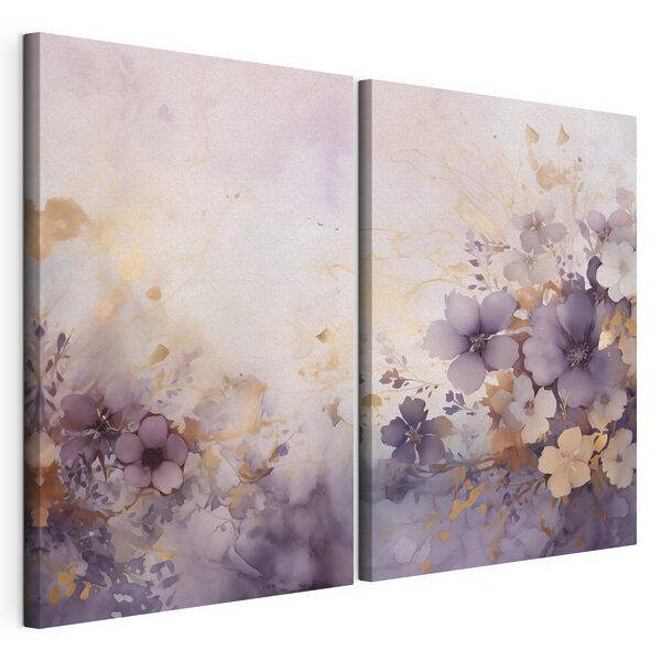 Schilderij van bloemen op een witte achtergrond Modulaire canvasprint Schilderij van bloemen op een witte achtergrond