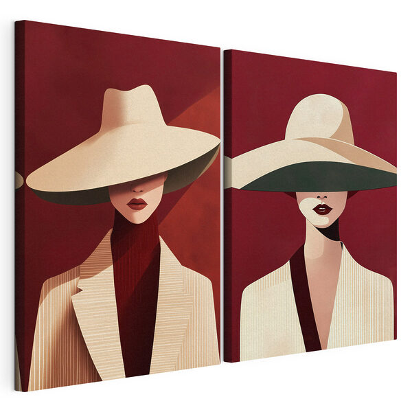 Collage van een vrouw met een hoed op Modulaire canvasprint Collage van een vrouw met een hoed op