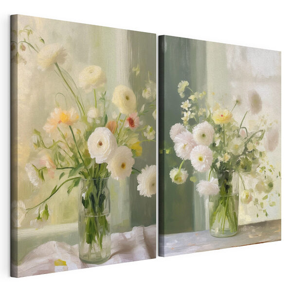Collage van bloemen in een vaas Modulaire canvasprint Collage van bloemen in een vaas