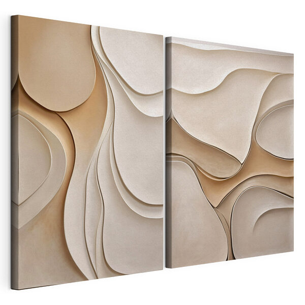 Collage van witte en bruine golvende vormen Modulaire canvasprint Collage van witte en bruine golvende vormen
