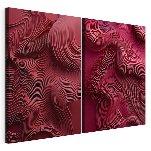 Rode en roze golvende lijnen Modulaire canvasprint Rode en roze golvende lijnen