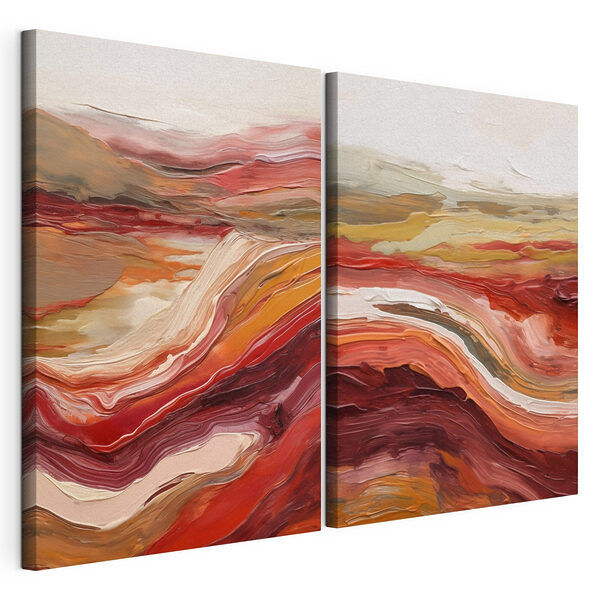 Schilderij van rode en witte golven Modulaire canvasprint Schilderij van rode en witte golven