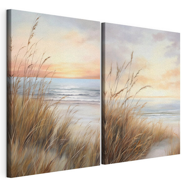 Schilderij van een strand en een strand Modulaire canvasprint Schilderij van een strand en een strand