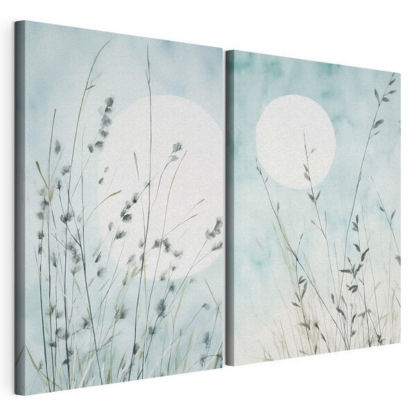 Schilderij van gras en de zon Modulaire canvasprint Schilderij van gras en de zon