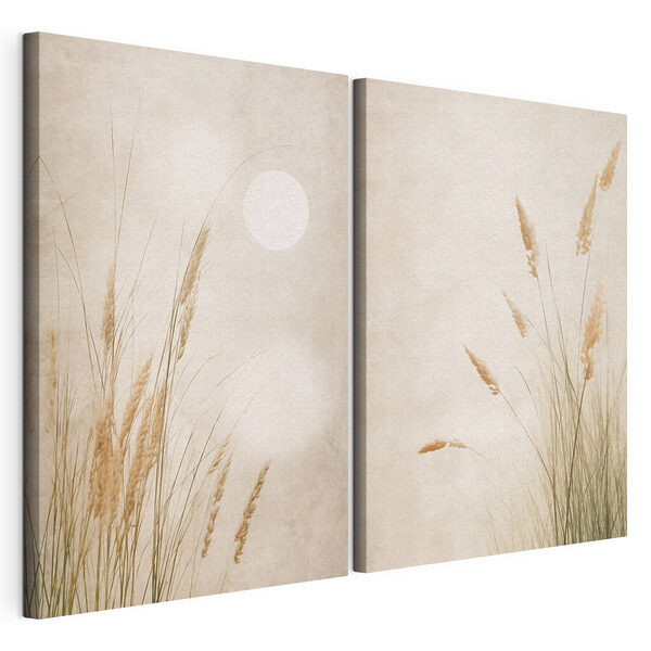 Zachte grassen onder een vredige hemel Modulaire canvasprint Zachte grassen onder een vredige hemel