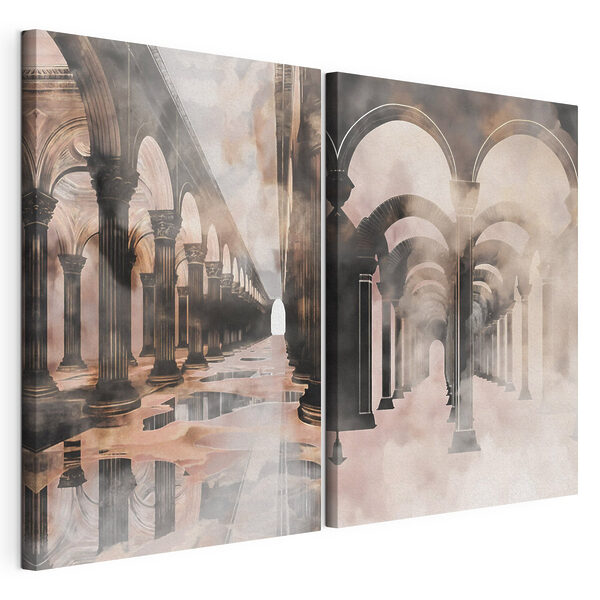 Modulaire canvasprint Modulaire canvasprint Collage van een gang met zuilen en een plas water (Artikelnummer: m30830)