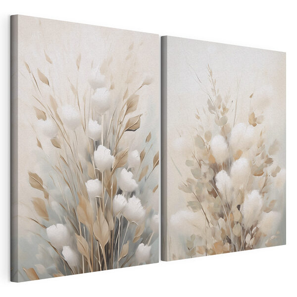 Schilderij van bloemen en bladeren Modulaire canvasprint Schilderij van bloemen en bladeren
