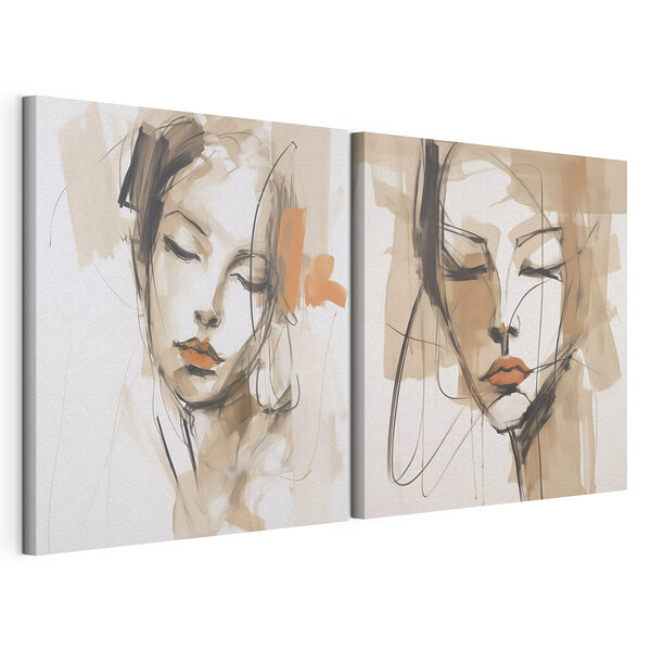 Schilderij van het gezicht van een vrouw Modulaire canvasprint Schilderij van het gezicht van een vrouw