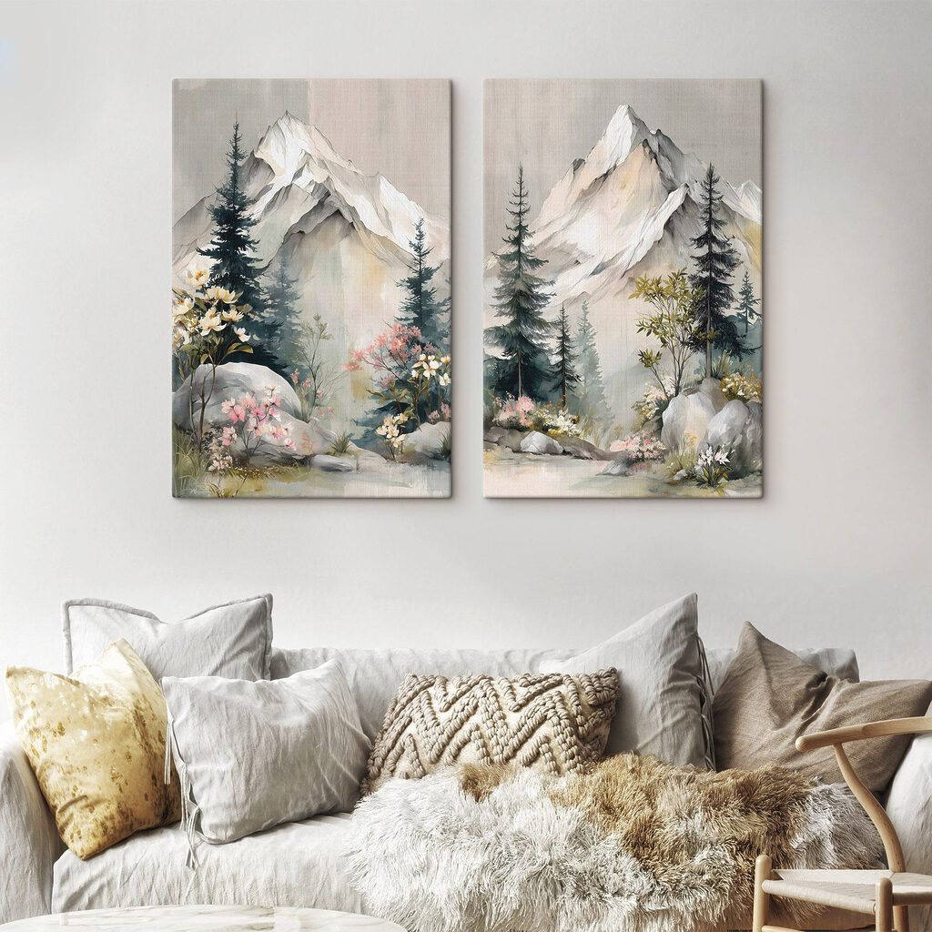 Modulaire canvasprint Schilderij van bergen en bomen (Artikelnummer: m30815) Modulaire canvasprint Schilderij van bergen en bomen (Artikelnummer: m30815)