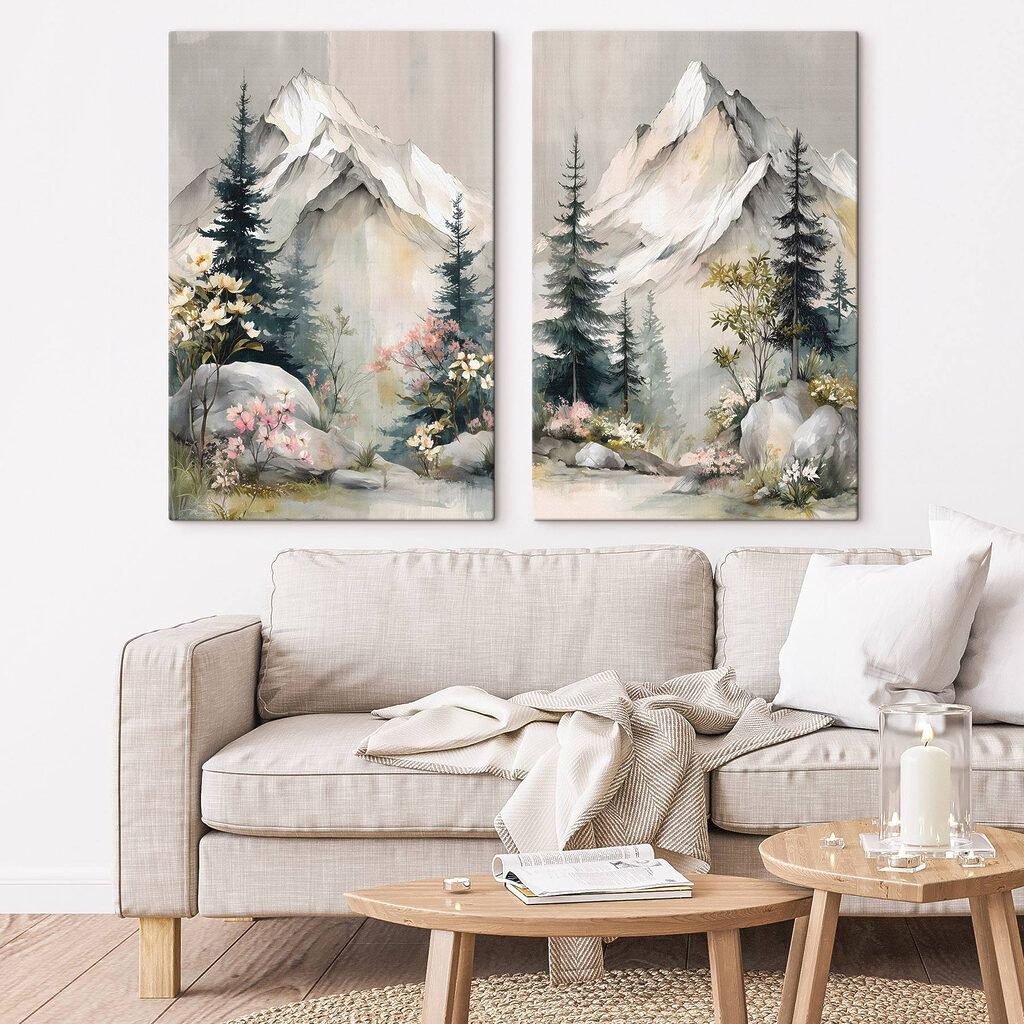Modulaire canvasprint Schilderij van bergen en bomen (Artikelnummer: m30815) Modulaire canvasprint Schilderij van bergen en bomen (Artikelnummer: m30815)