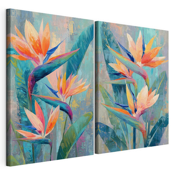 Schilderij van bloemen en bladeren Modulaire canvasprint Schilderij van bloemen en bladeren
