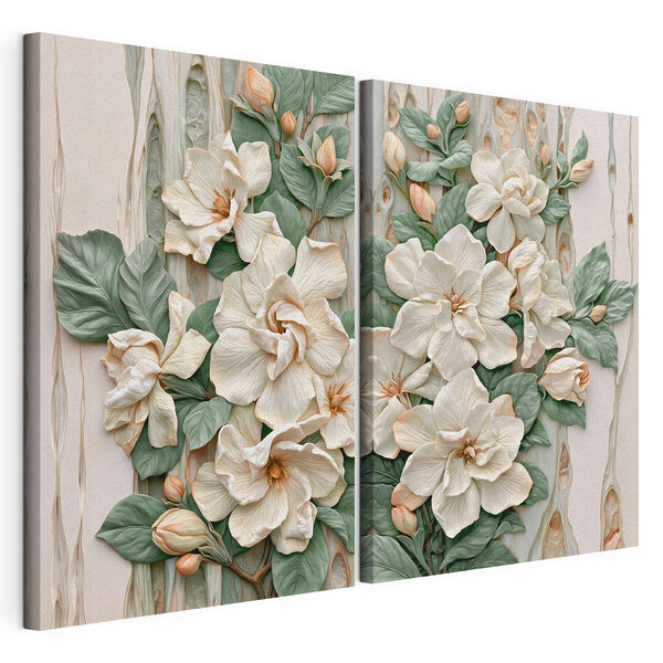 Collage van bloemen en bladeren Modulaire canvasprint Collage van bloemen en bladeren