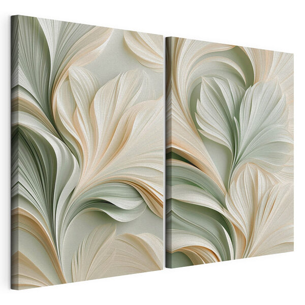 Collage van een wit en groen bloemmotief Modulaire canvasprint Collage van een wit en groen bloemmotief