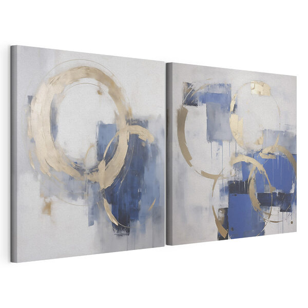 Opvallende vormen in levendige blauwtinten Modulaire canvasprint Opvallende vormen in levendige blauwtinten