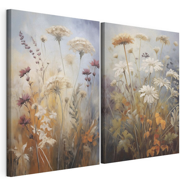 Modulaire canvasprint Schilderij van bloemen en gras