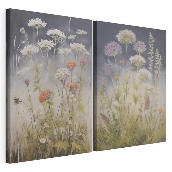 Schilderij van bloemen in een veld Modulaire canvasprint Schilderij van bloemen in een veld