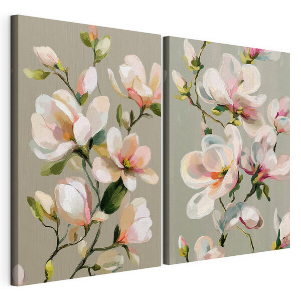 Modulaire canvasprint Verfijnde bloemen in zachte tinten
