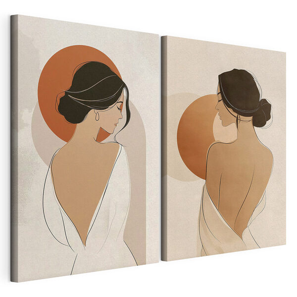 Modulaire canvasprint Vrouw in witte en bruine jurken