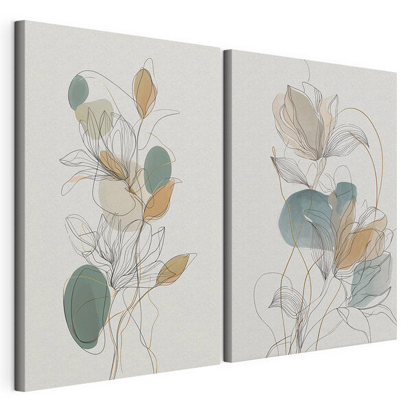 Vloeiende lijnen en zachte kleuren gaan naadloos in elkaar over Modulaire canvasprint Vloeiende lijnen en zachte kleuren gaan naadloos in elkaar over