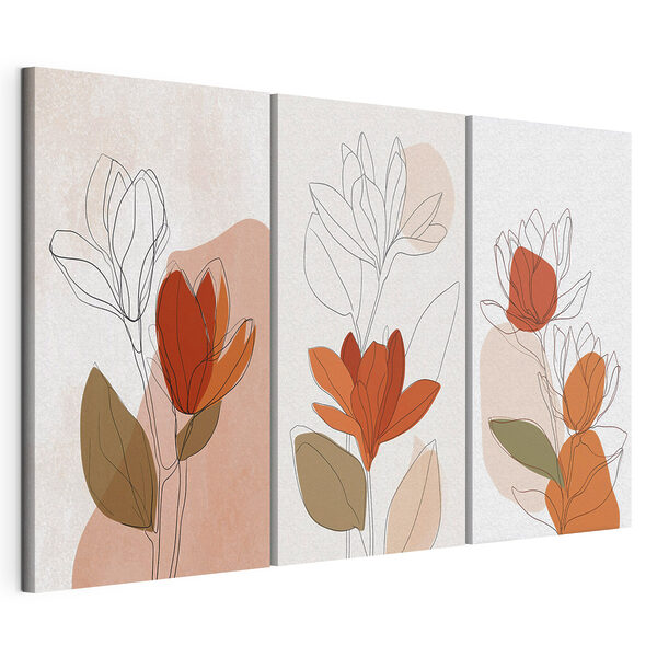 Tekening van bloemen met bladeren Modulaire canvasprint Tekening van bloemen met bladeren