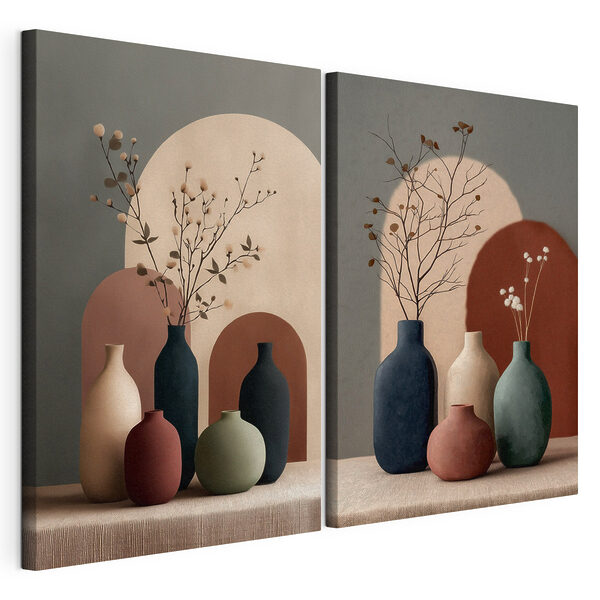 Een groep vazen met bloemen erin Modulaire canvasprint Een groep vazen met bloemen erin