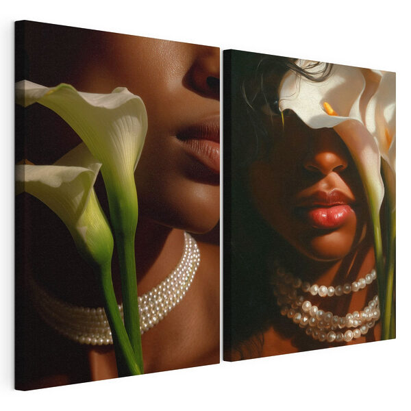 Vrouw met bloemen en kettingen Modulaire canvasprint Vrouw met bloemen en kettingen