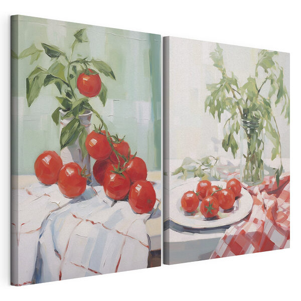 Schilderij van tomaten op een tafel Modulaire canvasprint Schilderij van tomaten op een tafel