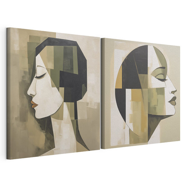 Modulaire canvasprint Twee schilderijen van het hoofd van een persoon