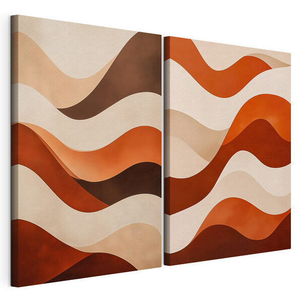 Een paar bruine en witte golven Modulaire canvasprint Een paar bruine en witte golven