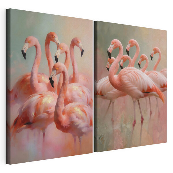 Een groep flamingo’s die bij elkaar staan Modulaire canvasprint Een groep flamingo’s die bij elkaar staan