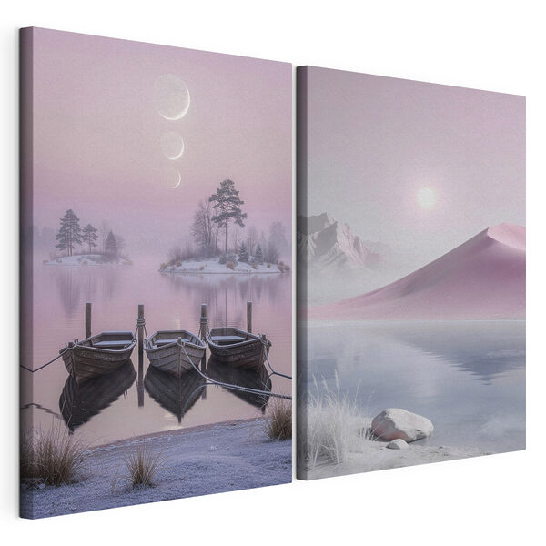 Twee boten op een meer Modulaire canvasprint Twee boten op een meer