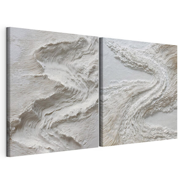 Wit en grijs oppervlak met golvende lijnen Modulaire canvasprint Wit en grijs oppervlak met golvende lijnen