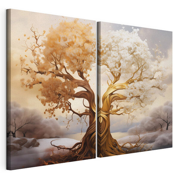 Boom met witte en gele bladeren Modulaire canvasprint Boom met witte en gele bladeren