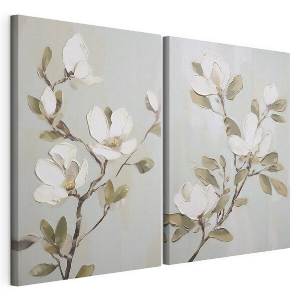 Schilderij van bloemen op een tak Modulaire canvasprint Schilderij van bloemen op een tak
