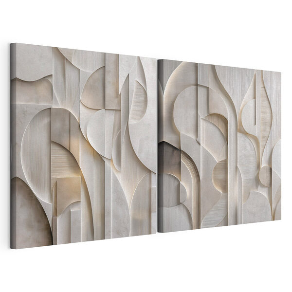 Abstracte lijnen in zachte, neutrale tinten Modulaire canvasprint Abstracte lijnen in zachte, neutrale tinten