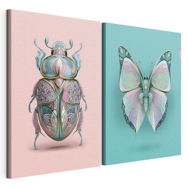 Kleurrijke insecten met een artistieke uitstraling Modulaire canvasprint Kleurrijke insecten met een artistieke uitstraling