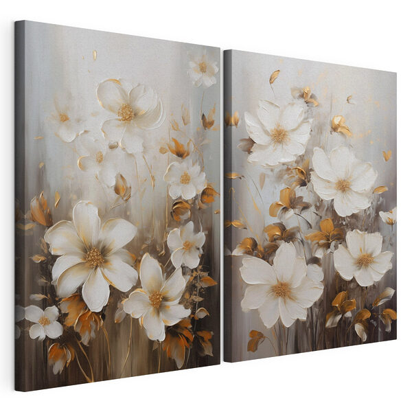 Schilderij van witte bloemen Modulaire canvasprint Schilderij van witte bloemen