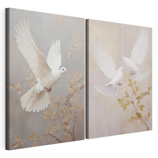Collage van twee witte vogels Modulaire canvasprint Collage van twee witte vogels