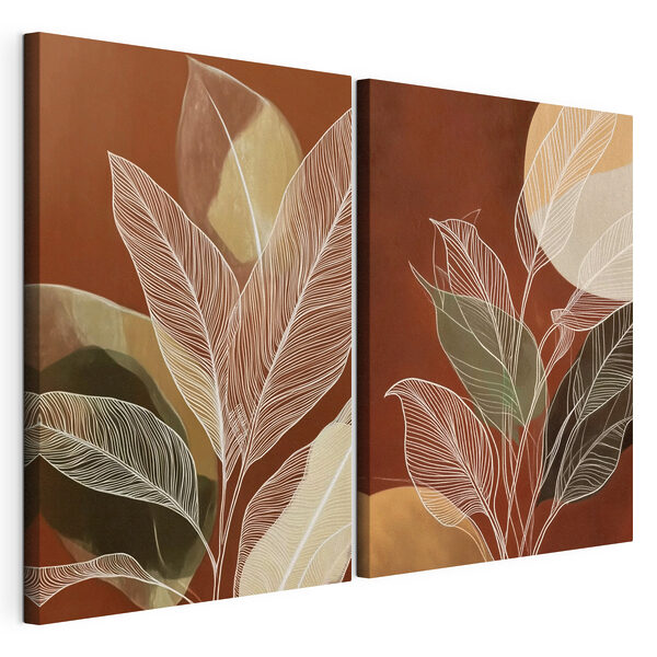 Modulaire canvasprint Schilderij van bladeren en cirkels (Artikelnummer: m30705) Modulaire canvasprint Modulaire canvasprint Schilderij van bladeren en cirkels (Artikelnummer: m30705)