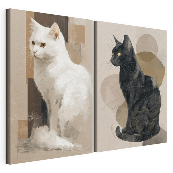 Modulaire canvasprint Witte kat en zwarte kat