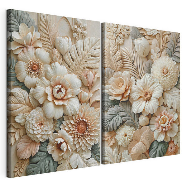 Collage van bloemen en bladeren Modulaire canvasprint Collage van bloemen en bladeren